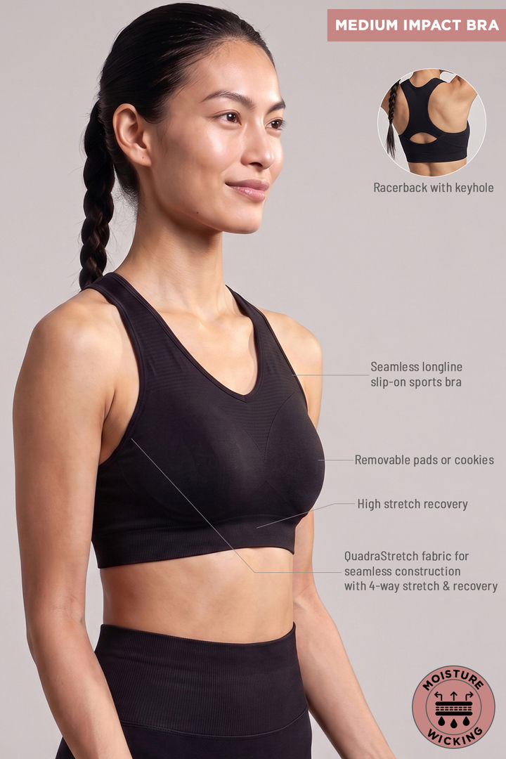 Zelocity Medium Impact Seamless Sports Bra - Jet Black — image 6